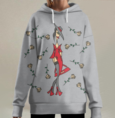 Девушка в красном, Hoodie Long Oversize 3D