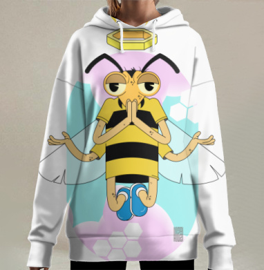 Медитирующая пчела с нимбом в позе лотоса Добро пожаловать в Рой, Hoodie Long Oversize 3D