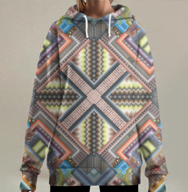 Геометрическая симметрия с абстрактными зигзагами на сложном орнаменте, Hoodie Long Oversize 3D