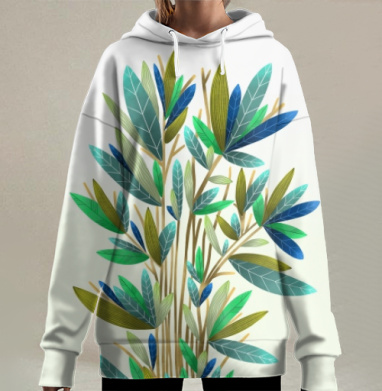 Зелёное домашнее растение в горшке с листьями, Hoodie Long Oversize 3D