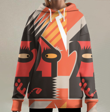 Искаженное лицо кризисный год в ярких цветах, Hoodie Long Oversize 3D