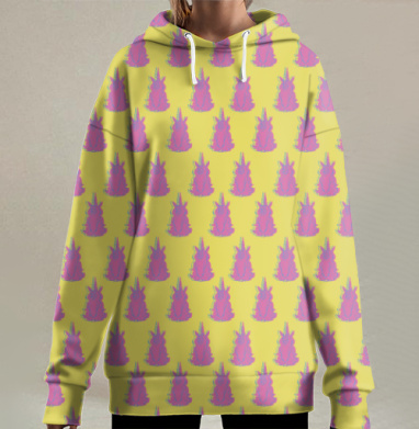 Головы единорогов Розовый желтый фантазия единорогов, Hoodie Long Oversize 3D