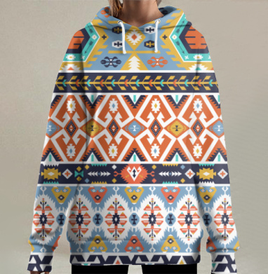 Этнический красочный декоративный паттерн, Hoodie Long Oversize 3D