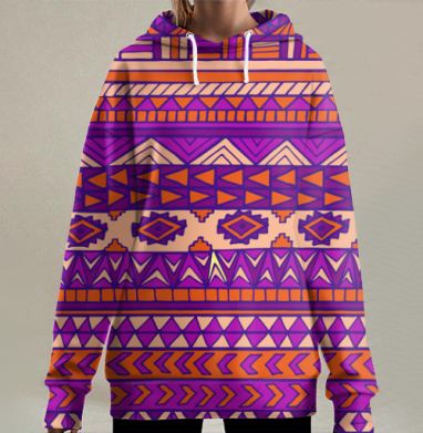 Этнический геометрический орнамент в пурпурном, Hoodie Long Oversize 3D
