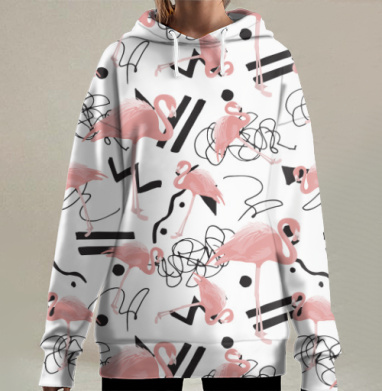 Фламинго и абстракция, Hoodie Long Oversize 3D