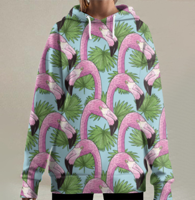 Фламинго тропики, Hoodie Long Oversize 3D
