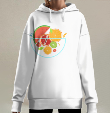 Свежий фруктовый микс с арбузом и апельсином яркий микс, Hoodie Long Oversize 3D