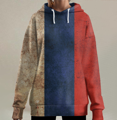 Винтажный российский триколор в стиле гранж, Hoodie Long Oversize 3D