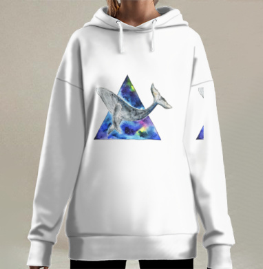 Кит в космосе бесконечность разума мира, Hoodie Long Oversize 3D