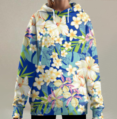 Гавайские цветы, Hoodie Long Oversize 3D