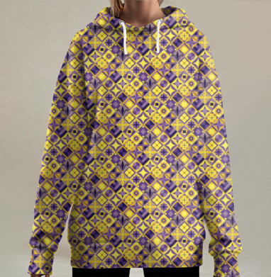 Желто-фиолетовый геометрический орнамент, Hoodie Long Oversize 3D