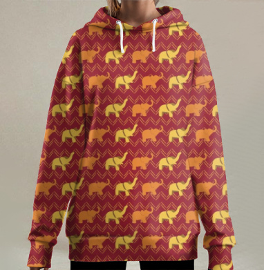 Желтые и оранжевые слоники, Hoodie Long Oversize 3D
