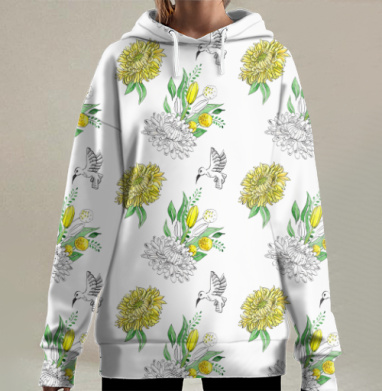 Желтые хризантемы, Hoodie Long Oversize 3D