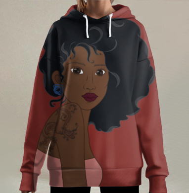 Красивая девушка с татуировкой и яркой помадой, Hoodie Long Oversize 3D