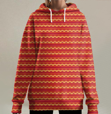 Геометрический паттерн в красных тонах, Hoodie Long Oversize 3D