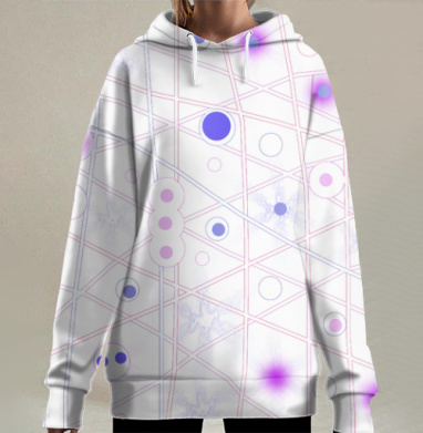 Гармония геометрии синих и фиолетовых кругов, Hoodie Long Oversize 3D