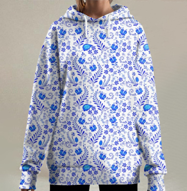 Гжель, Hoodie Long Oversize 3D