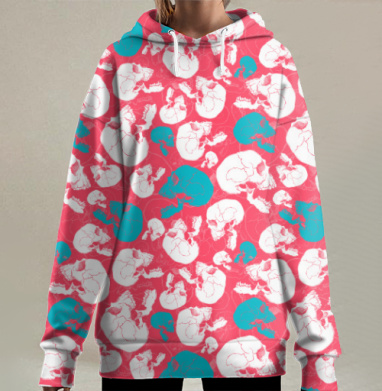 Яркие черепа в поп-арт стиле с динамичным узором, Hoodie Long Oversize 3D