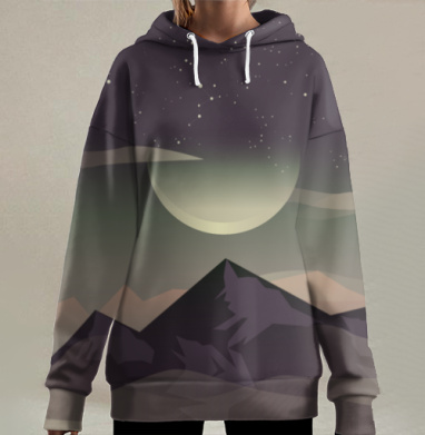 Величественный горный пейзаж в сумеречное время, Hoodie Long Oversize 3D