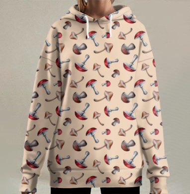 Мягкие акварельные лесные грибы для спокойствия и уюта, Hoodie Long Oversize 3D