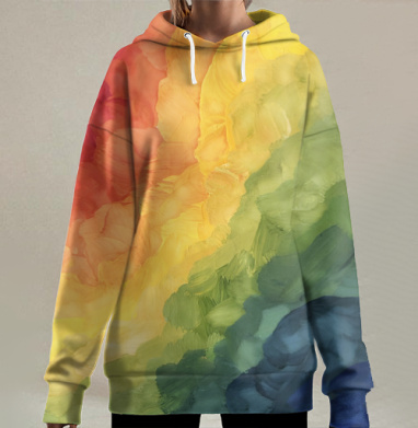 Плавный переход цветов радуги в импрессионистическом стиле для подушки, Hoodie Long Oversize 3D