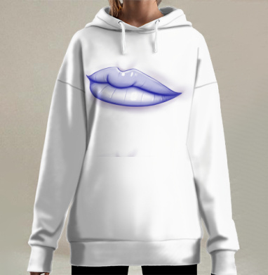 Женские синие губы элегантность холодная красота, Hoodie Long Oversize 3D