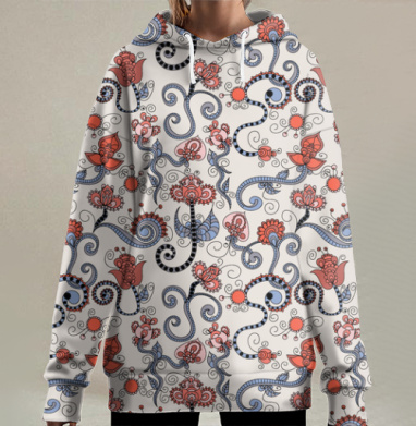 Индийский цветочный узор бохо, Hoodie Long Oversize 3D