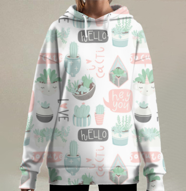 Кактусы - это любовь, Hoodie Long Oversize 3D