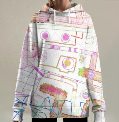 Футуристическое техно-переплетение линий и форм, Hoodie Long Oversize 3D