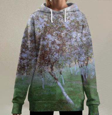 Цветущий сад весенний пейзаж нежность гармония, Hoodie Long Oversize 3D