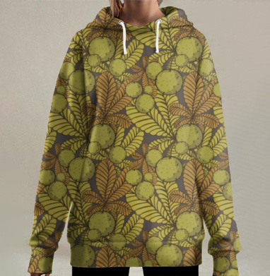 Винтажный растительный узор с ар-деко мотивами, Hoodie Long Oversize 3D