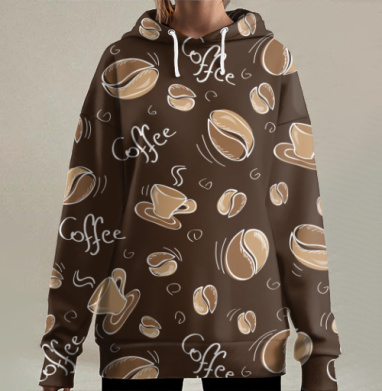 Кофейный узор, Hoodie Long Oversize 3D