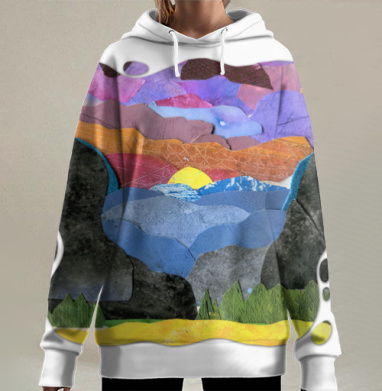 Закат В Горах Краски Природы Вечерние Горные Ландшафты, Hoodie Long Oversize 3D