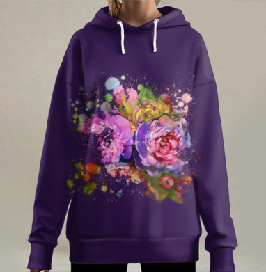 Композиция из цветов пионов, Hoodie Long Oversize 3D