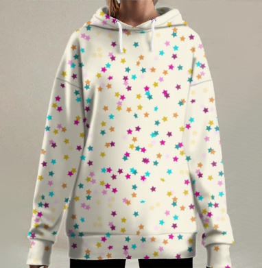 Яркий узор разноцветных звезд для радости и вдохновения, Hoodie Long Oversize 3D