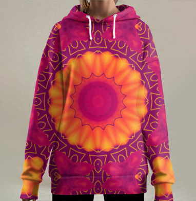 Яркая мандала гармонии и внутреннего света, Hoodie Long Oversize 3D