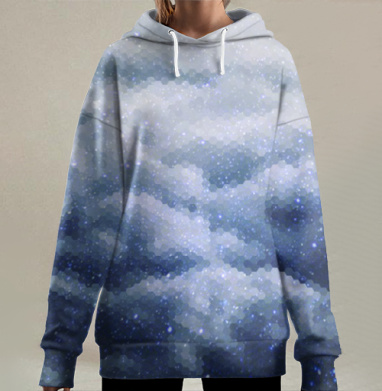 Магия ночного неба в мозаичной технике, Hoodie Long Oversize 3D