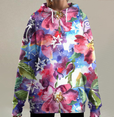Космос и розы, Hoodie Long Oversize 3D