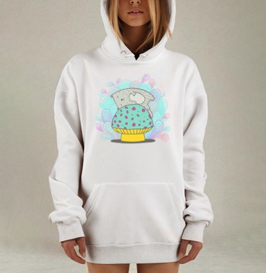 Милый мультяшный зверек на большом грибе, Hoodie Mjhigh Dig, оверсайз, утепленная