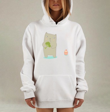 Мультяшный кот и выбор между брокколи и кексом, Hoodie Mjhigh Dig, оверсайз, утепленная