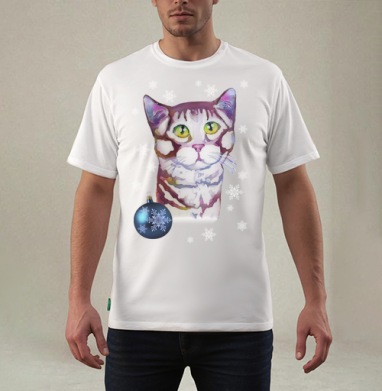 Котик в снежинках, Футболка мужская REGULAR белая