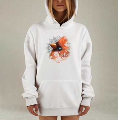 Красный кардинал в цветах гармония природы красный кардинал в цветах, Hoodie Mjhigh Dig, оверсайз, утепленная