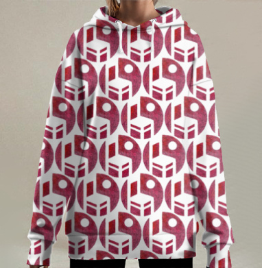 Маска творчества глубокие красные оттенки, Hoodie Long Oversize 3D