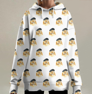 Милый кролик в чёрном берете и усах, Hoodie Long Oversize 3D