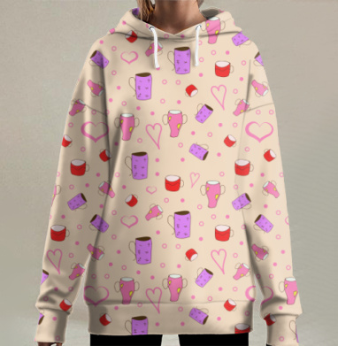 Нежные кружки и сердца любовь и забота, Hoodie Long Oversize 3D