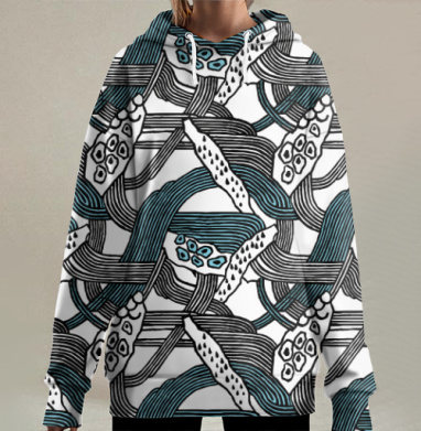 Лагуна,абстрактная графика, Hoodie Long Oversize 3D