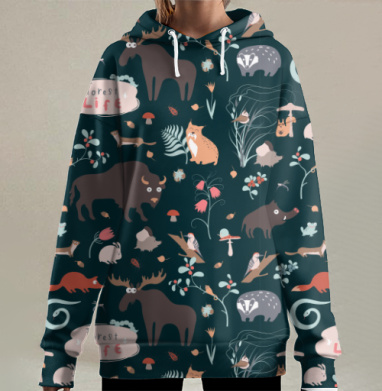 Лесные животные встречают друг друга Лесная жизнь, Hoodie Long Oversize 3D