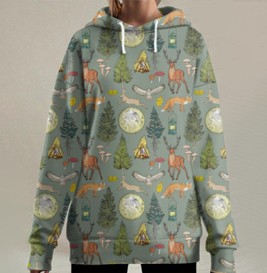 Лесной принт, Hoodie Long Oversize 3D