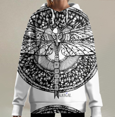 Стрекоза на орнаментальном фоне гармония природы покой жизни, Hoodie Long Oversize 3D