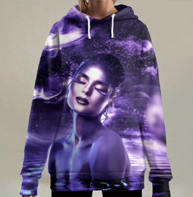 Погружение в фиолетовую медитацию космоса в воде, Hoodie Long Oversize 3D
